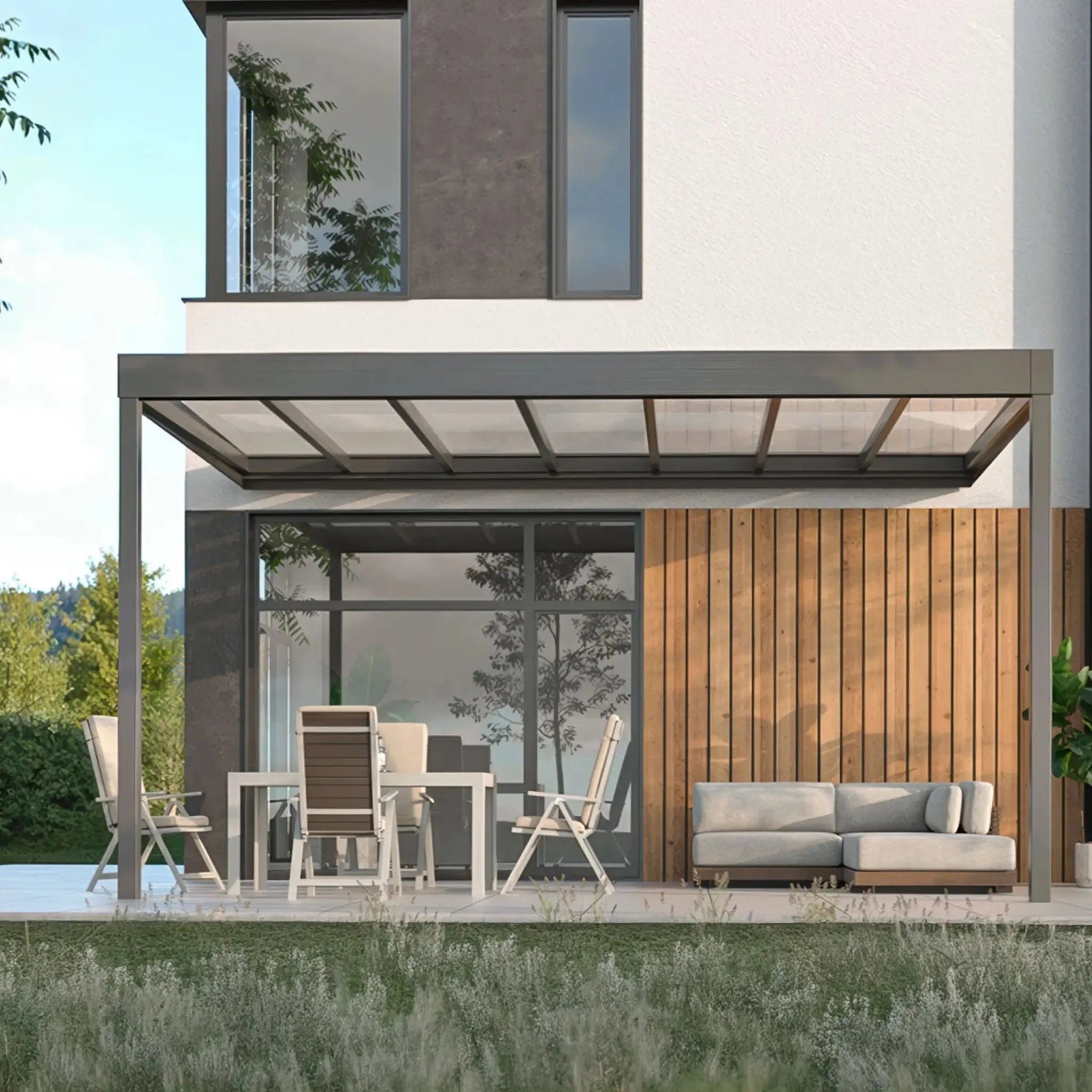 Terrassendach flach | Wandmontage | Polycarbonat | DIY - Terrassendach-Buddy