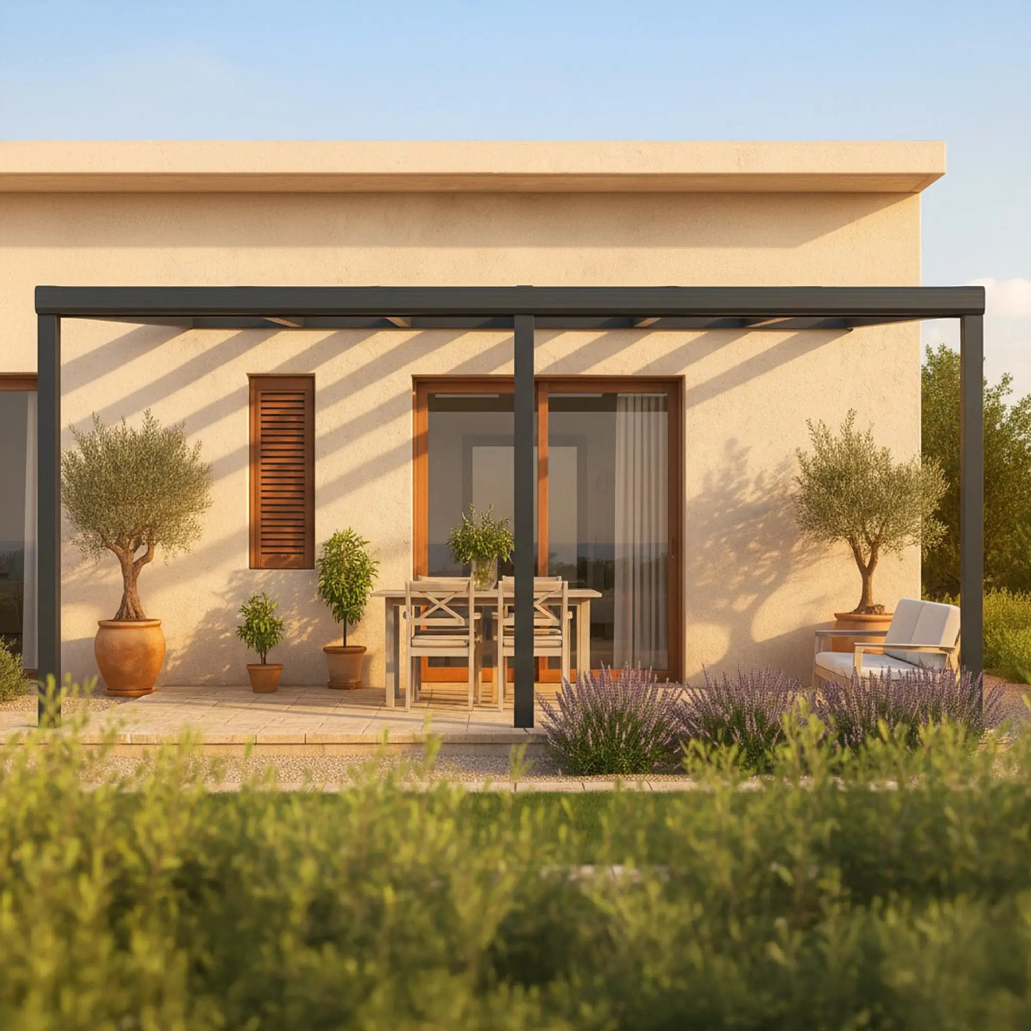 Moderne Terrassenüberdachung Wandmontage | VSG oder Polycarbonat | Leichte Montage – [variant_title] – Terrassendach Wandmontage