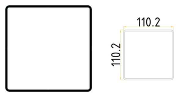 Querschnitt Pfosten 110 × 110 × 2,5 mm, bemaßte Zeichnung